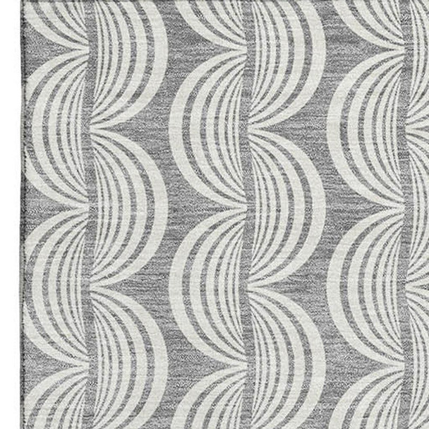 3' X 5' Gray And Ivory Ogee Washable Area Rug With UV Protection