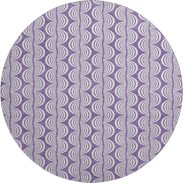 8' Purple And Ivory Ogee Washable Round Rug With UV Protection