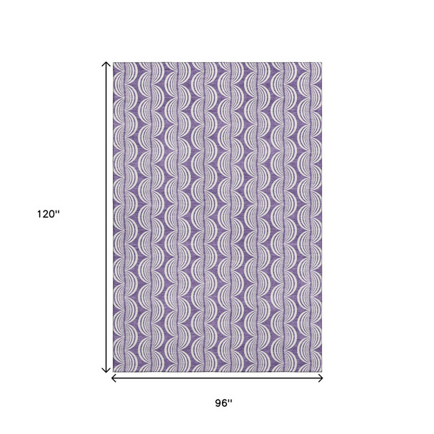 8' X 10' Purple And Ivory Ogee Washable Area Rug With UV Protection