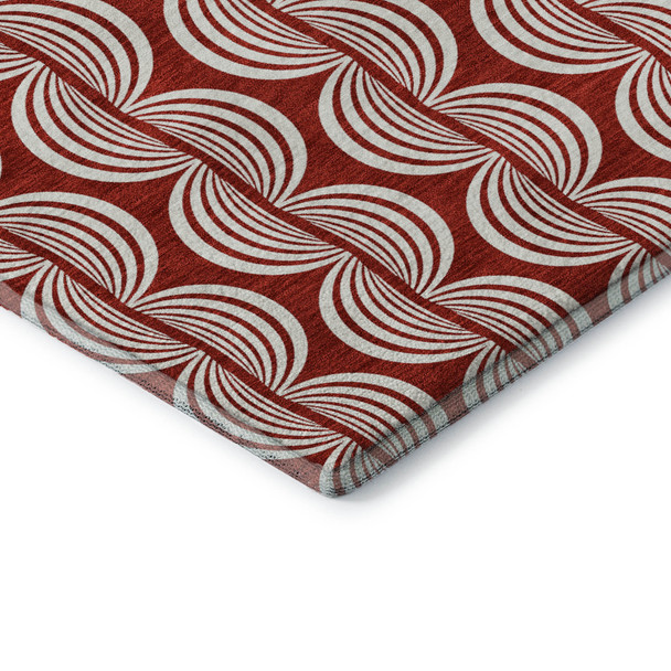 10' X 14' Red And Ivory Ogee Washable Area Rug With UV Protection