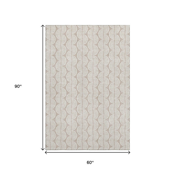 5' X 8' Khaki And Ivory Ogee Washable Area Rug With UV Protection