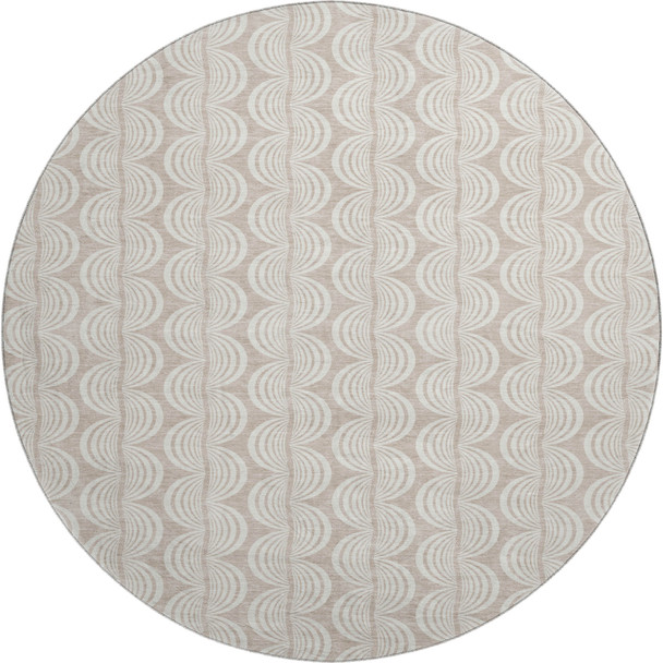 8' Khaki And Ivory Ogee Washable Round Rug With UV Protection