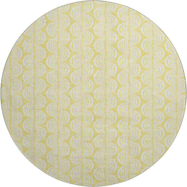 8' Yellow And Ivory Ogee Washable Round Rug With UV Protection