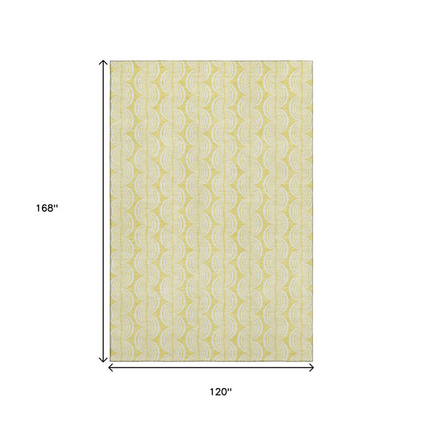 10' X 14' Yellow And Ivory Ogee Washable Area Rug With UV Protection