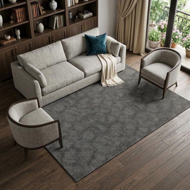 10' X 14' Black And Ivory Geometric Washable Area Rug With UV Protection