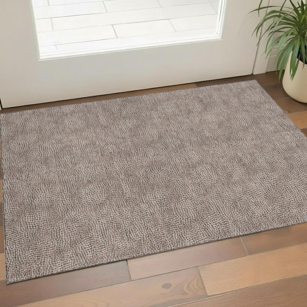 3' X 5' Brown And Beige Geometric Washable Area Rug With UV Protection
