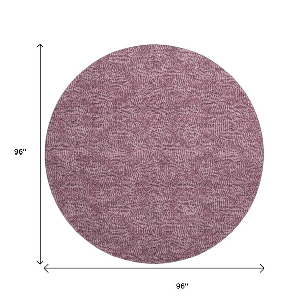 8' Eggplant And Ivory Geometric Washable Round Rug With UV Protection