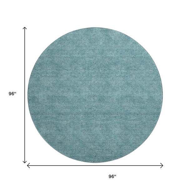 8' Teal And Ivory Geometric Washable Round Rug With UV Protection