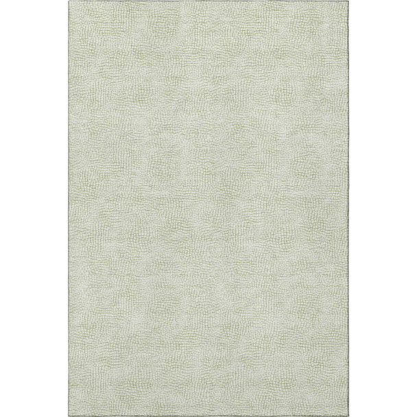 5' X 8' Artichoke Green And Ivory Geometric Washable Area Rug With UV Protection