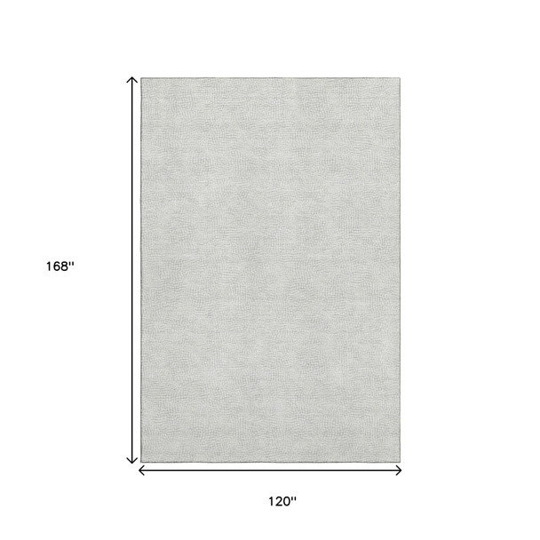 10' X 14' Silver And Ivory Geometric Washable Area Rug With UV Protection