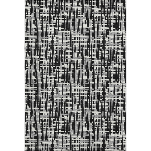 8' X 10' Black Ivory And Gray Abstract Geometric Washable Area Rug With UV Protection