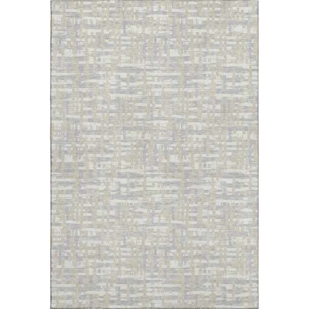 5' X 8' Beige Ivory And Silver Abstract Geometric Washable Area Rug With UV Protection