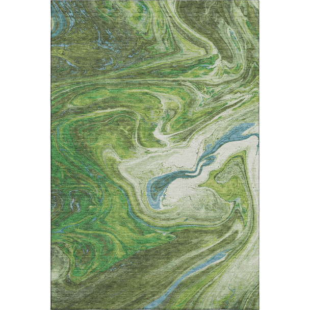5' X 8' Green Blue And Ivory Abstract Washable Area Rug With UV Protection