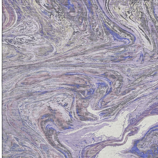 3' X 5' Lavender Gray And Ivory Abstract Washable Area Rug With UV Protection
