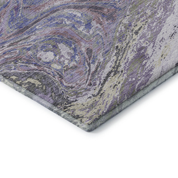 5' X 8' Lavender Gray And Ivory Abstract Washable Area Rug With UV Protection