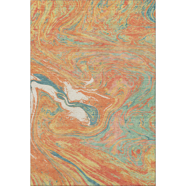 10' X 14' Orange Teal And Sage Abstract Washable Area Rug With UV Protection
