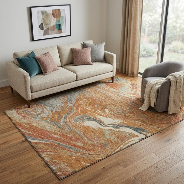 5' X 8' Rust Gray And Ivory Abstract Washable Area Rug With UV Protection