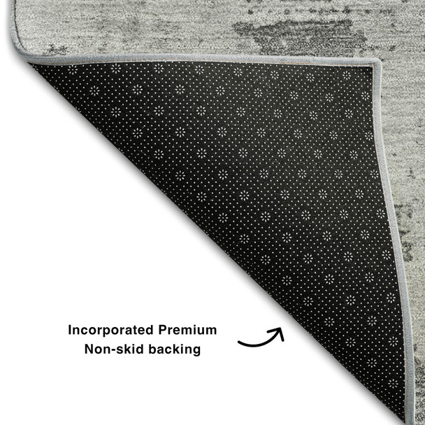 5' X 8' Gray And Silver Abstract Washable Area Rug With UV Protection