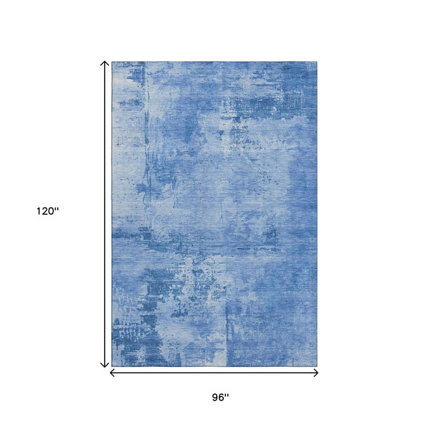 8' X 10' Navy Blue And Sky Blue Abstract Washable Area Rug With UV Protection