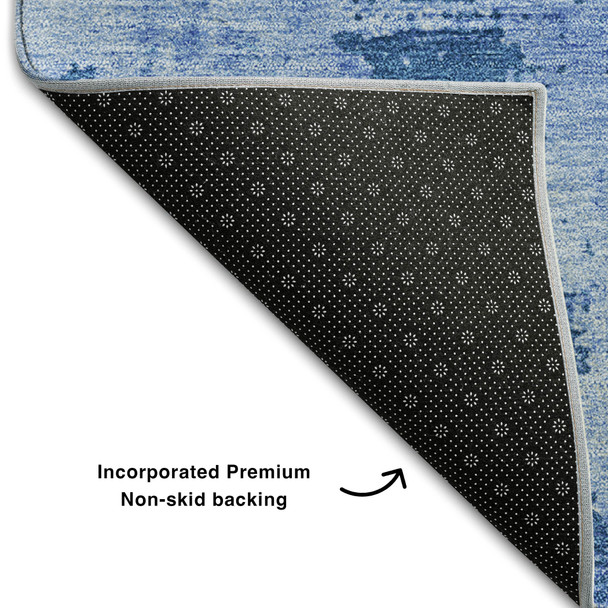 9' X 12' Navy Blue And Sky Blue Abstract Washable Area Rug With UV Protection
