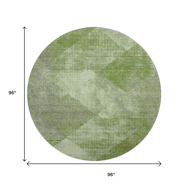 8' Green And Gray Diamond Washable Round Rug With UV Protection