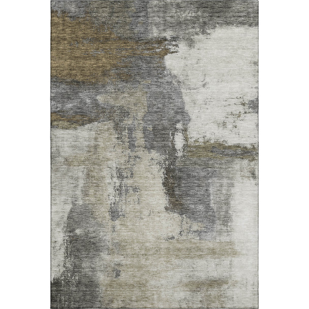 3' X 5' Gray Silver And Beige Abstract Washable Area Rug With UV Protection