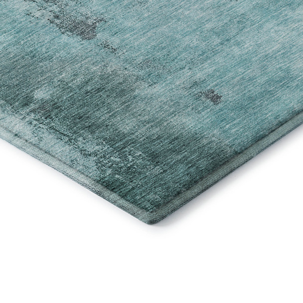 3' X 5' Teal Ivory And Charcoal Abstract Washable Area Rug With UV Protection