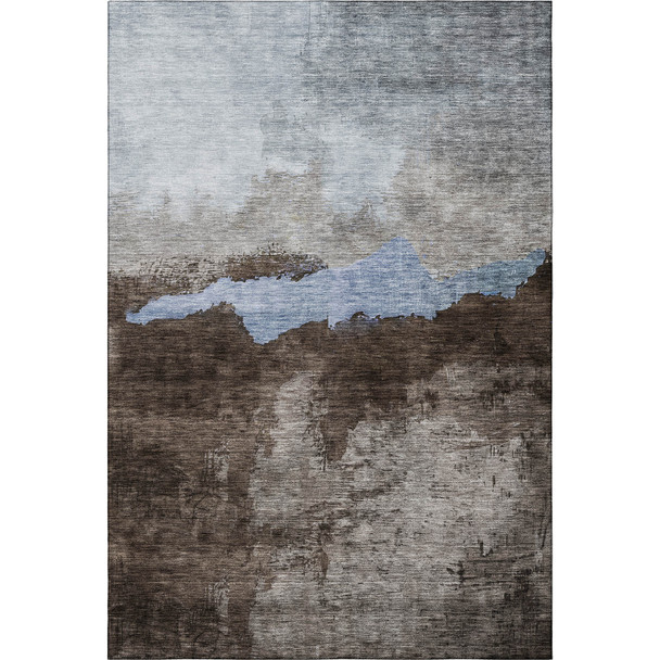 5' X 8' Chocolate And Blue Abstract Washable Area Rug With UV Protection