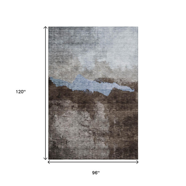 8' X 10' Chocolate And Blue Abstract Washable Area Rug With UV Protection