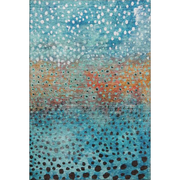 10' X 14' Blue Copper And Ivory Polka Dot Washable Area Rug With UV Protection