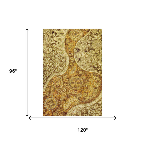 8' X 10' Terra Cotta And Beige Paisley Washable Area Rug With UV Protection
