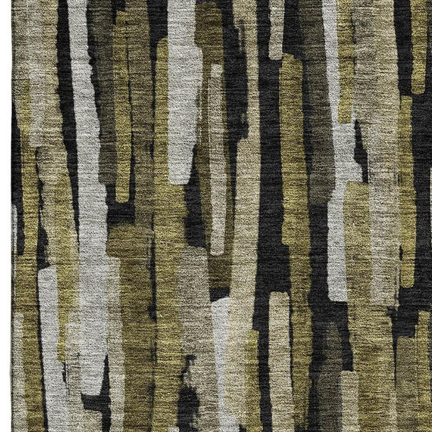 5' X 8' Brown Charcoal And Gray Striped Washable Area Rug With UV Protection