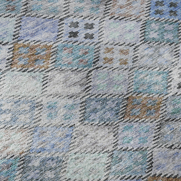8' X 10' Blue Copper And Silver Geometric Washable Area Rug With UV Protection