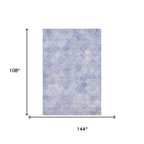 9' X 12' Sky Blue And Ivory Geometric Washable Area Rug With UV Protection