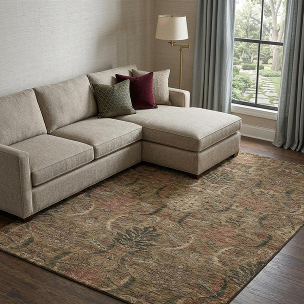 10' X 14' Brown And Gray Damask Washable Area Rug With UV Protection