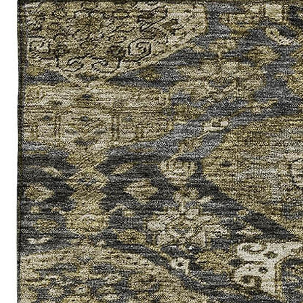 3' X 5' Charcoal And Gray Damask Washable Area Rug With UV Protection
