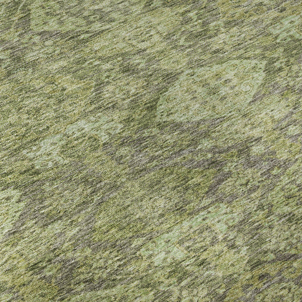 10' X 14' Green And Gray Damask Washable Area Rug With UV Protection