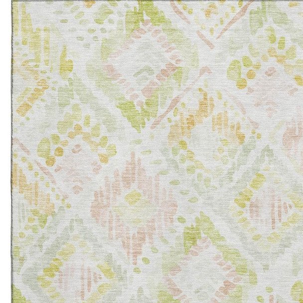 3' X 5' Pink Lime Green And Ivory Geometric Washable Area Rug With UV Protection