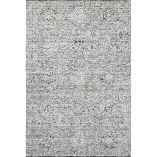 5' X 8' Gray And Silver Damask Washable Area Rug With UV Protection