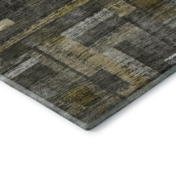 10' X 14' Charcoal Gray And Gold Striped Washable Area Rug With UV Protection