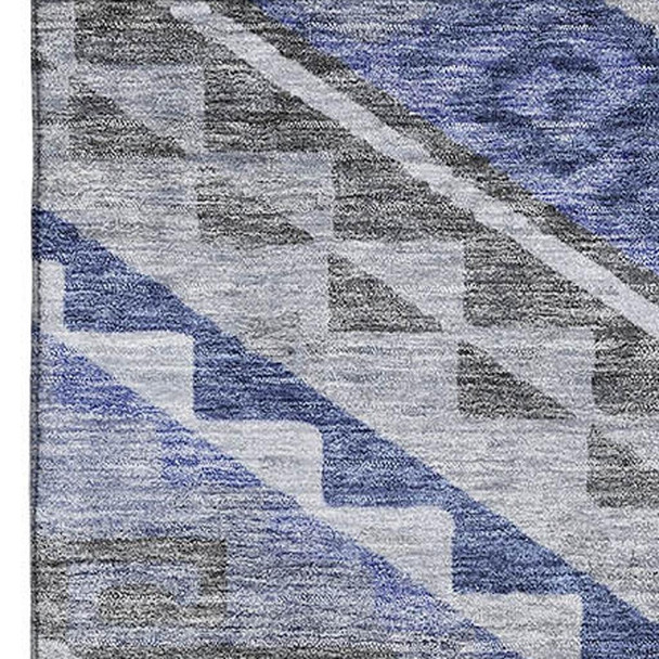 5' X 8' Pewter Blue And Gray Geometric Washable Area Rug With UV Protection