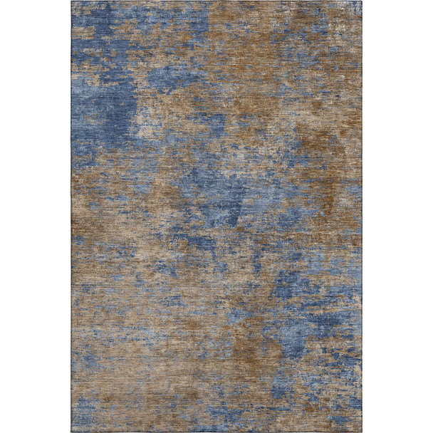 10' X 14' Navy Blue And Brown Abstract Washable Area Rug With UV Protection