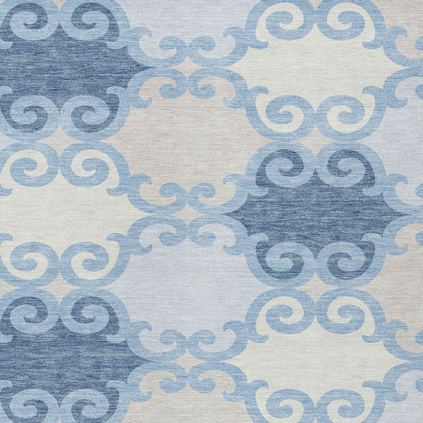 3' X 5' Sky Blue Gray And Ivory Trellis Washable Indoor Outdoor Area Rug