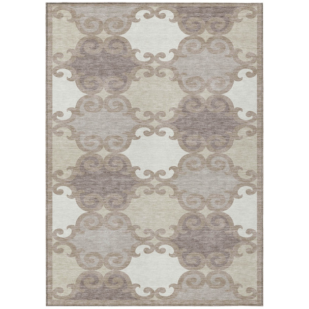 5' X 8' Taupe Beige And Gray Trellis Washable Indoor Outdoor Area Rug