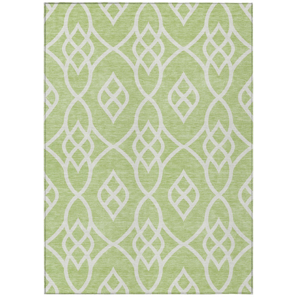 3' X 5' Artichoke Green And Ivory Trellis Washable Indoor Outdoor Area Rug