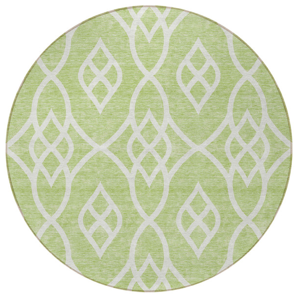 8' Artichoke Green And Ivory Round Trellis Washable Indoor Outdoor Area Rug