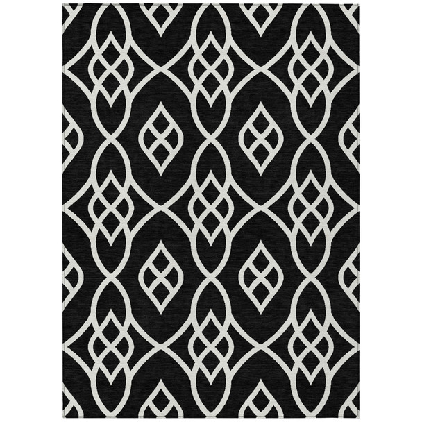 3' X 5' Black And Ivory Trellis Washable Indoor Outdoor Area Rug