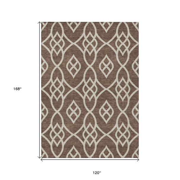 10' X 14' Chocolate And Ivory Trellis Washable Indoor Outdoor Area Rug