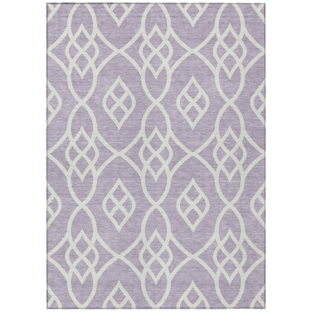 10' X 14' Lavender And Ivory Trellis Washable Indoor Outdoor Area Rug