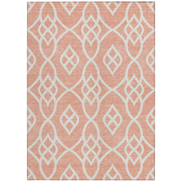 8' X 10' Salmon And Ivory Trellis Washable Indoor Outdoor Area Rug